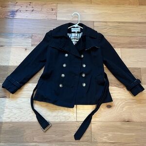 Burberry Women's Black Double-Breasted Belted Cropped Trench Coat